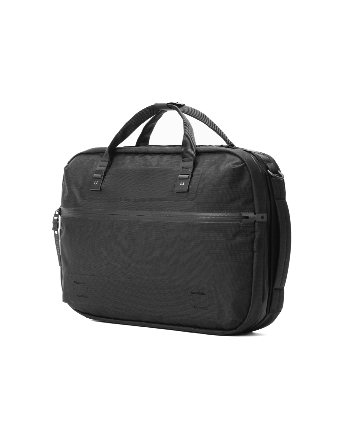 Black Ember FORGE SB 20L minimalist soft brief in black, featuring dual top handles and sleek exterior for everyday carry. Ideal for EDC and travel use.