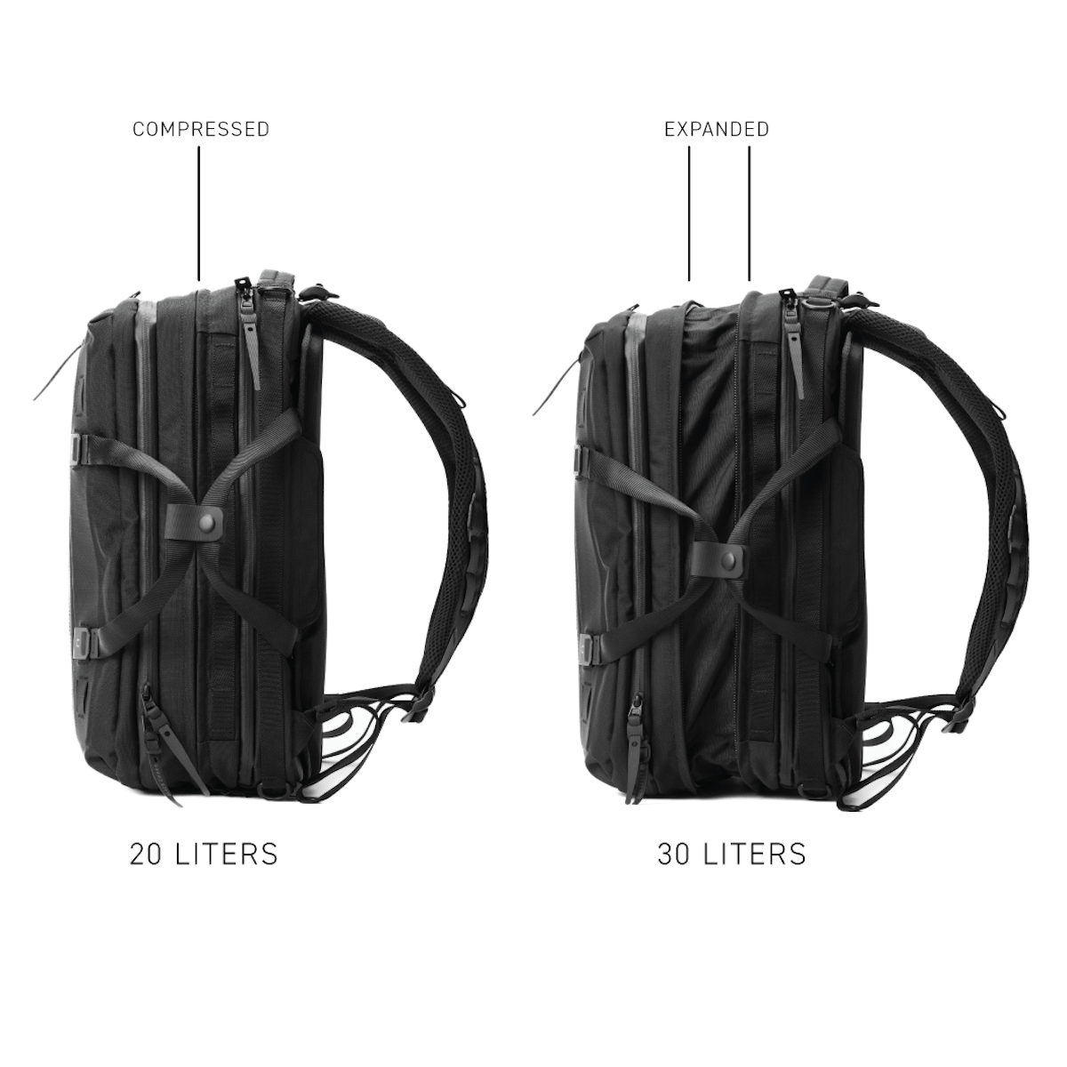 FORGE 30 CORDURA® RN66 VELOCITY - JET BLACK : 20L - 30L EXPANSION